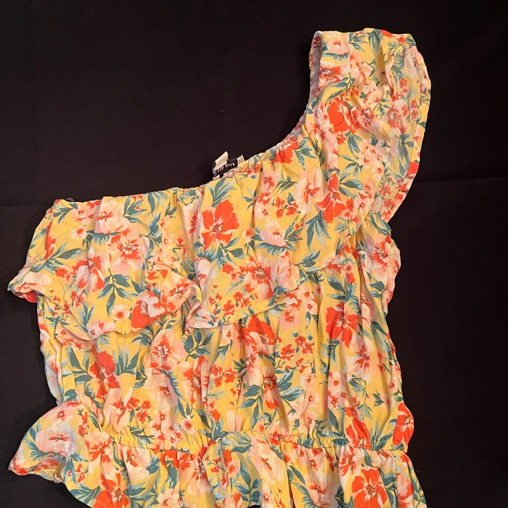American Eagle Outfitters Floral One-Shoulder Blouse - Yellow and Orange